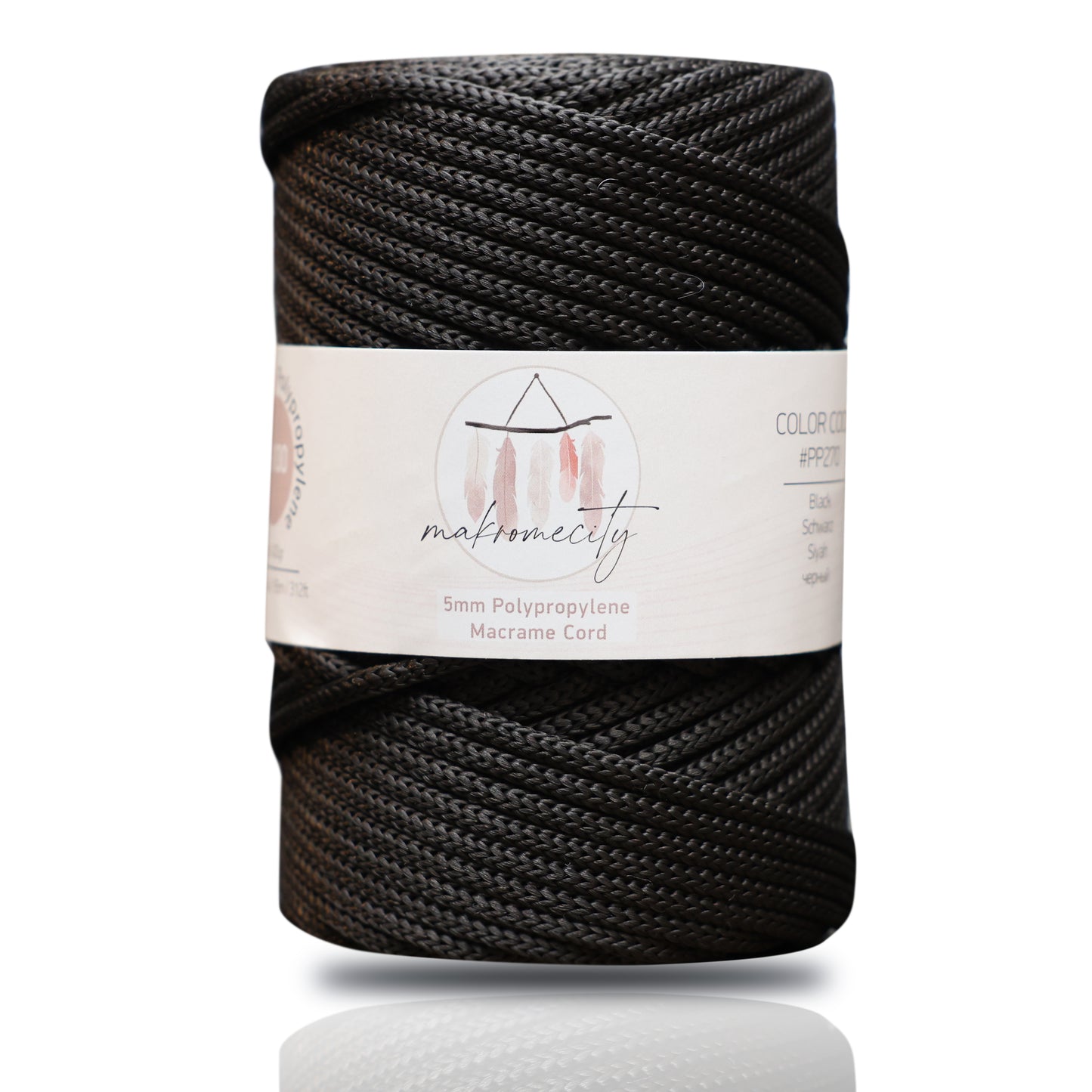 Makramee-Kordel aus Polyester, 2 mm x 125 Yards (375 Fuß), 2 mm Polypropylen – Schwarz