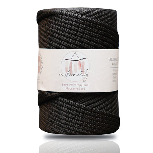 Makramee-Kordel aus Polyester, 2 mm x 125 Yards (375 Fuß), 2 mm Polypropylen – Schwarz 