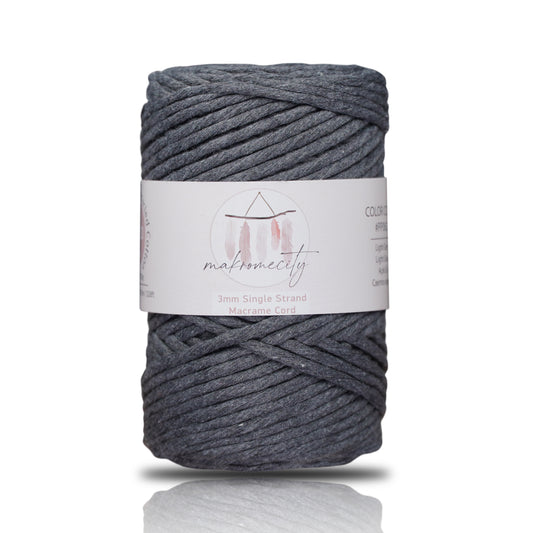 Makramee Garn 3mm x 100m Premium Single Twisted Macrame Cord - Anthrazite