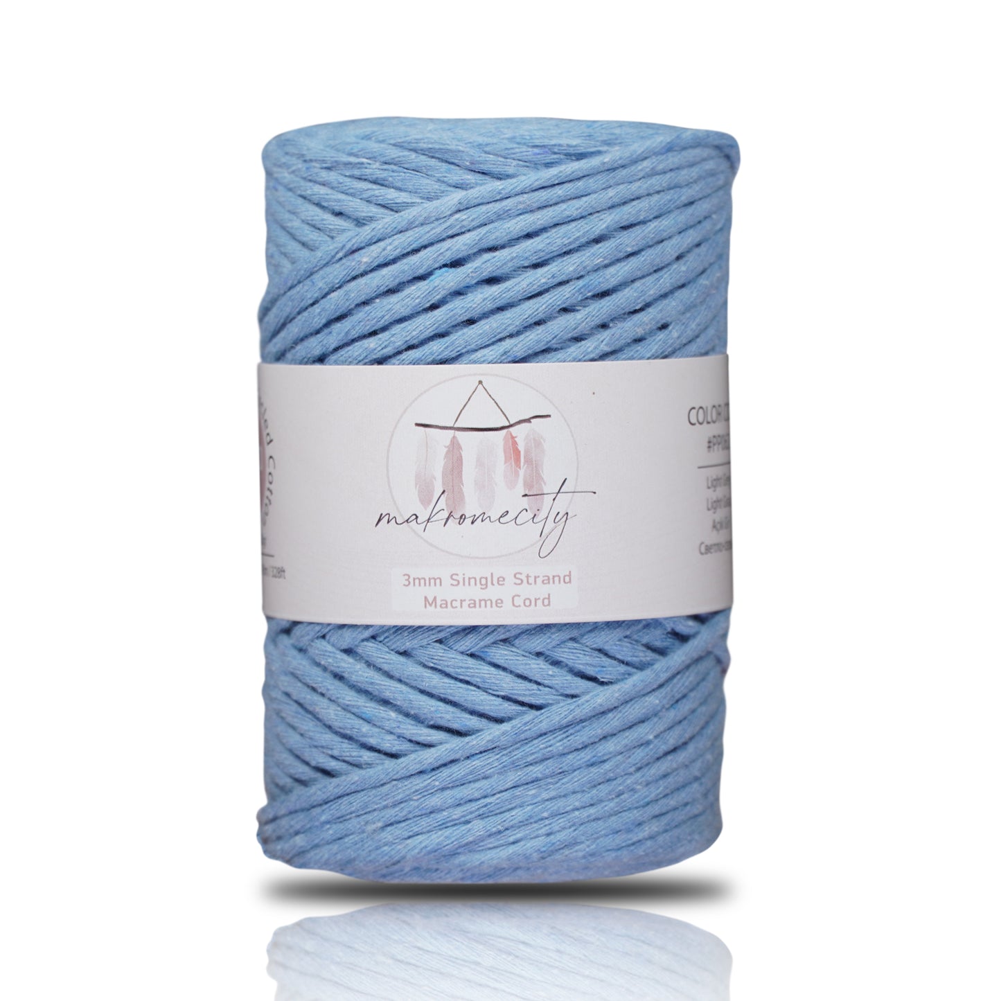 Makramee Garn 3 mm x 100 m Premium Single Twisted Makramee-Schnur – Babyblau 