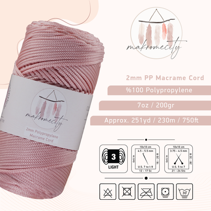 Makramee Garn 2 mm x 115 m Premium-Polyester-Makramee-Kordel – Baby Pinke 