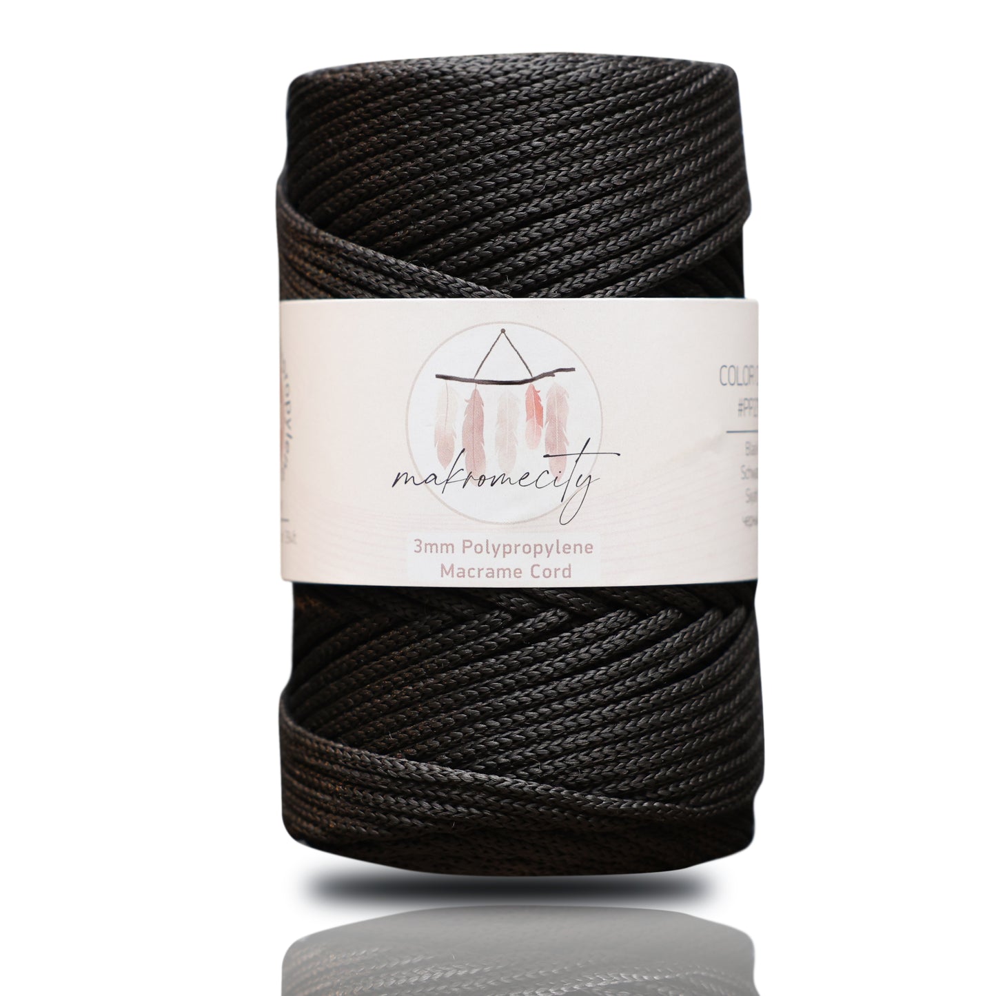 Makramee Garn 3mm x 120m Premium Polyester Macrame Cord - Schwarz