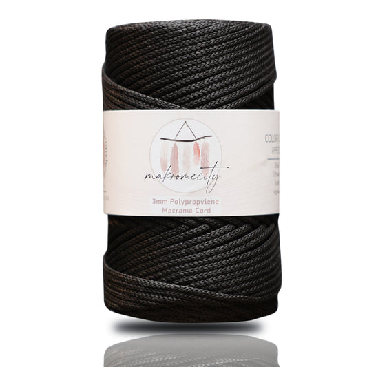 Makramee Garn 3mm x 120m Premium Polyester Macrame Cord - Schwarz