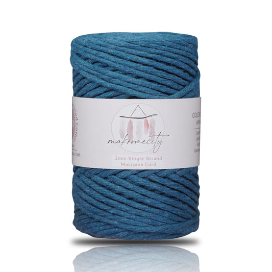 Makramee Garn 3mm x 100m Premium Single Twisted Macrame Cord - Denim Blau