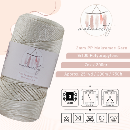 Makramee Garn 2mm x 230m Premium Polyester Macrame Cord - Naturel (Ecru)