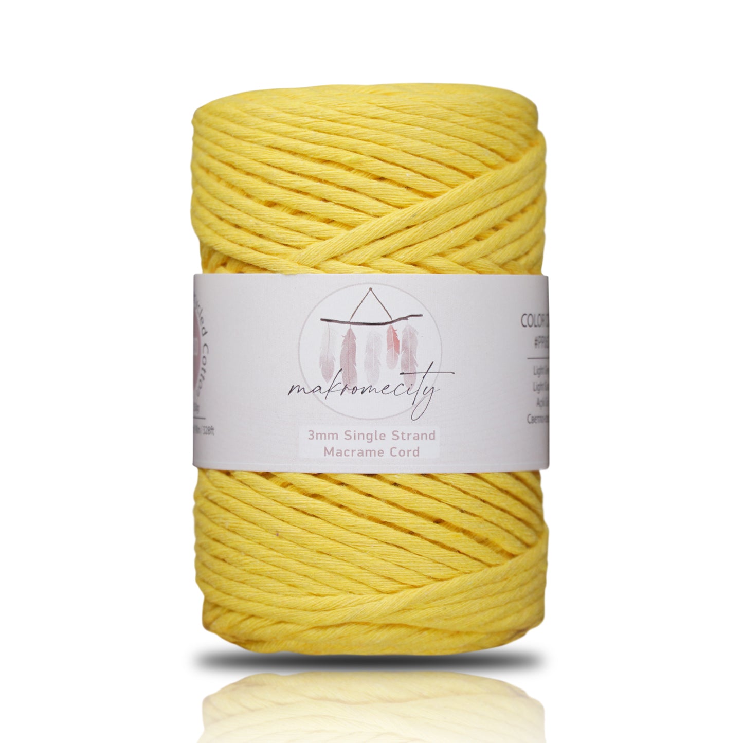 Makramee Garn 3 mm x 100 m Premium Single Twisted Makramee-Schnur – Gelb 