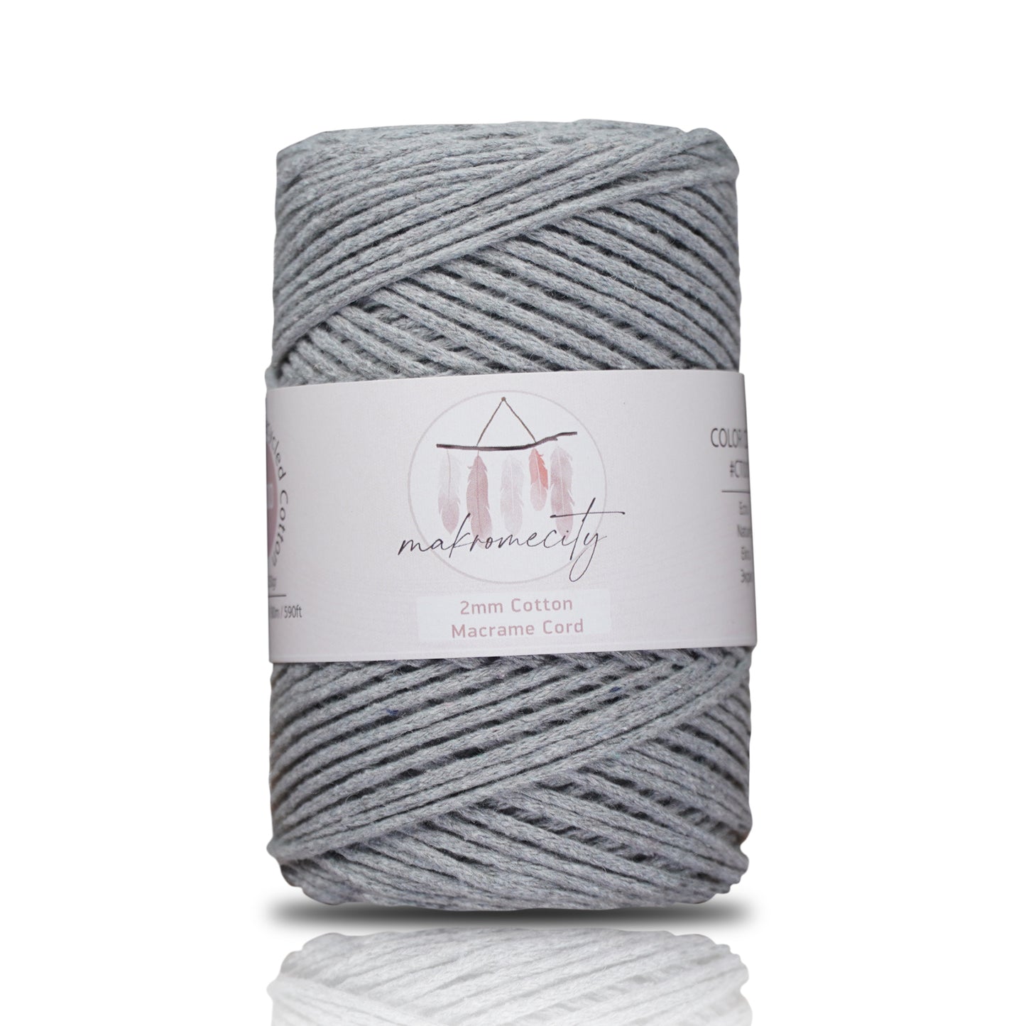 Baumwolle Makramee Garn 2mm x 180m - Grau 