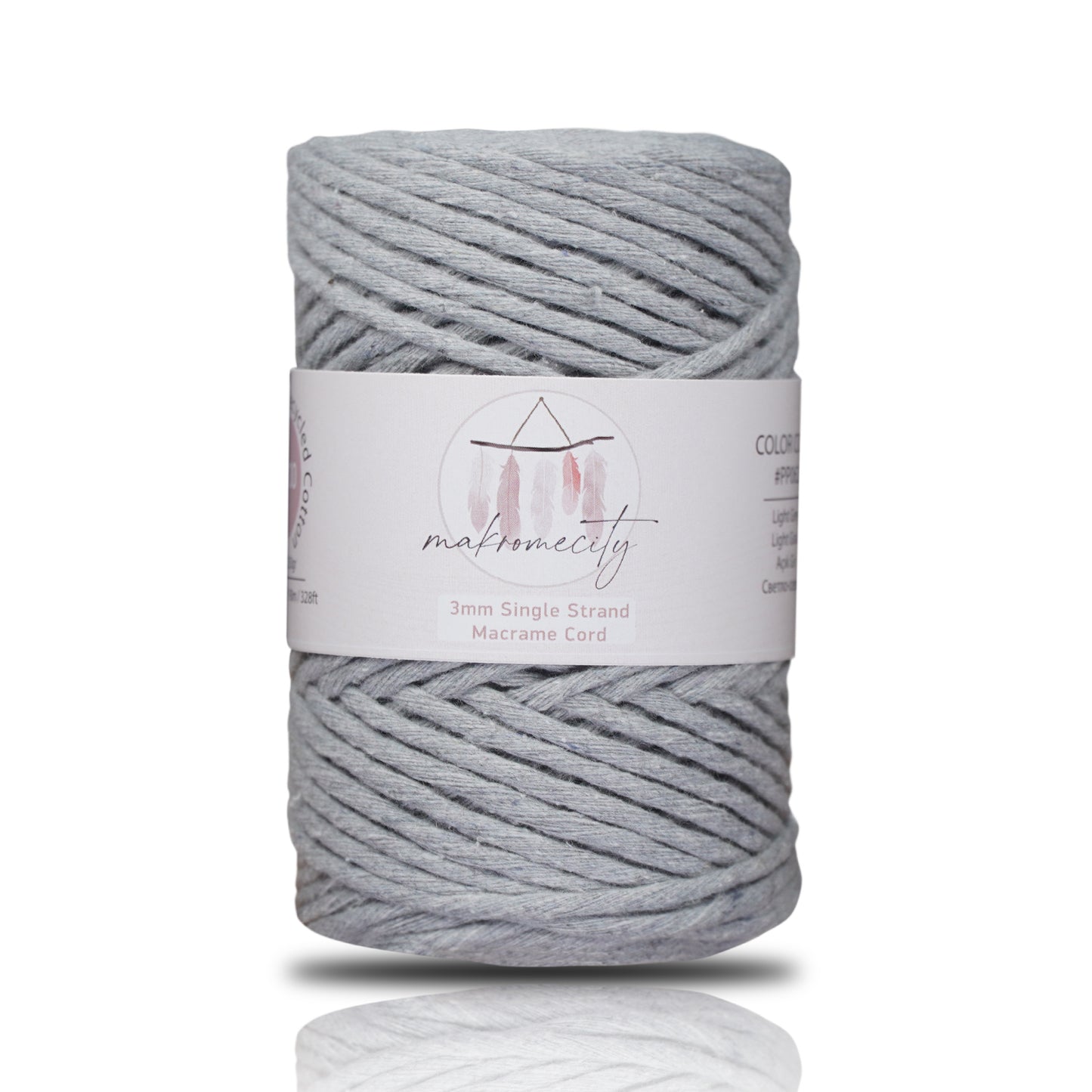 Makramee Garn 3 mm x 100 m Premium Single Twisted Makramee-Schnur – Grau 