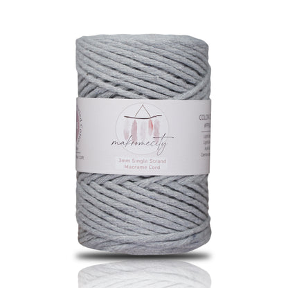 Makramee Garn 3 mm x 100 m Premium Single Twisted Makramee-Schnur – Grau 