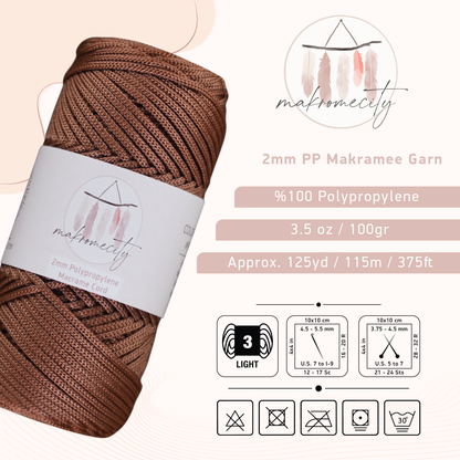 Makramee Garn 2mm x 115m Premium Polyester Macrame Cord - Kupfer