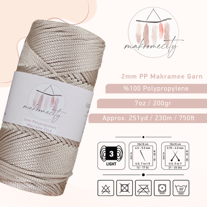 Makramee Garn 2 mm x 230 m Premium-Polyester-Makramee-Kordel – Latte 