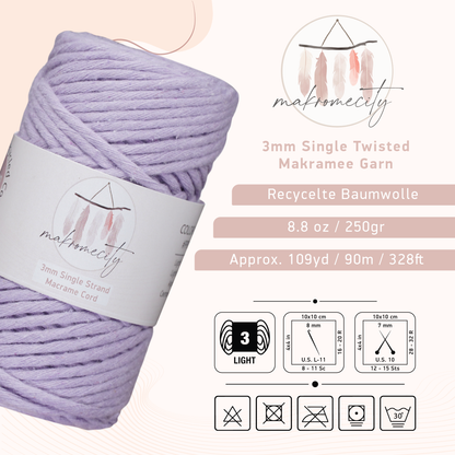 Makramee Garn 3 mm x 100 m Premium Single Twisted Makramee-Kordel – Lila 
