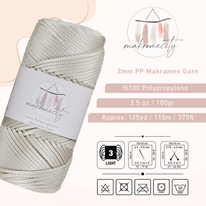 Makramee Garn 2 mm x 115 m Premium-Polyester-Makramee-Kordel – Naturel (Ecru) 