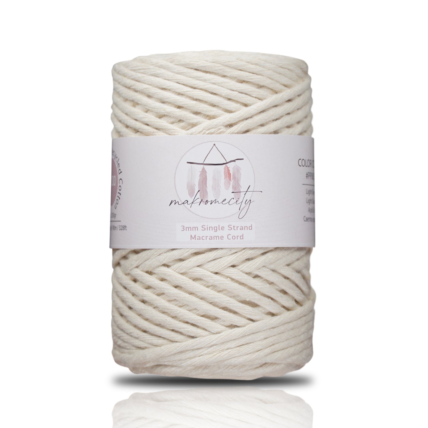 Makramee Garn 3mm x 100m Premium Single Twisted Macrame Cord - Naturel (Ecru)