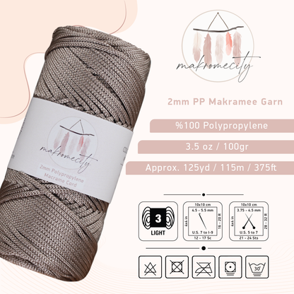 Makramee Garn 2mm x 115m Premium Polyester Macrame Cord - Nerz