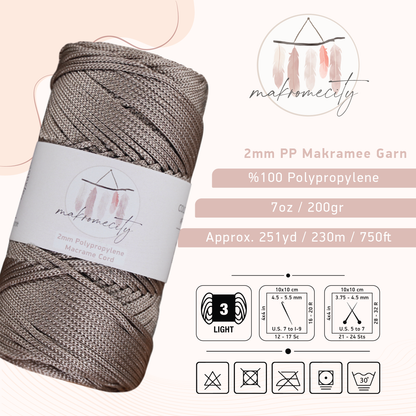 Makramee Garn 2 mm x 230 m Premium-Polyester-Makramee-Schnur – Nerz 