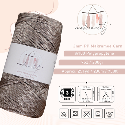 Makramee Garn 2mm x 230m Premium Polyester Macrame Cord - Nerz