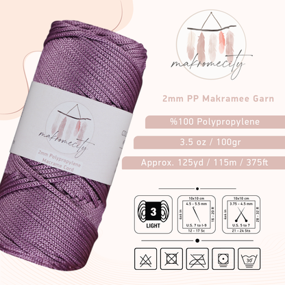 Makramee Garn 2mm x 115m Premium Polyester Macrame Cord - Pflaumen