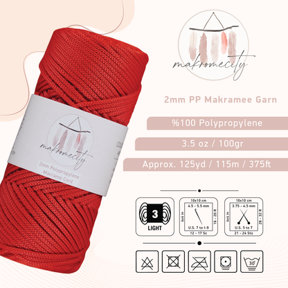 Makramee Garn 2mm x 115m Premium Polyester Macrame Cord - Rot