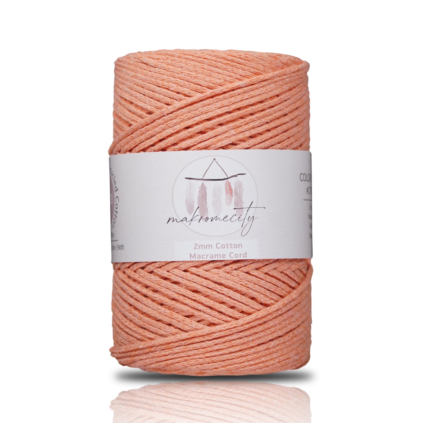 Baumwolle Makramee Garn 2mm x 180m - Salmon Rosa