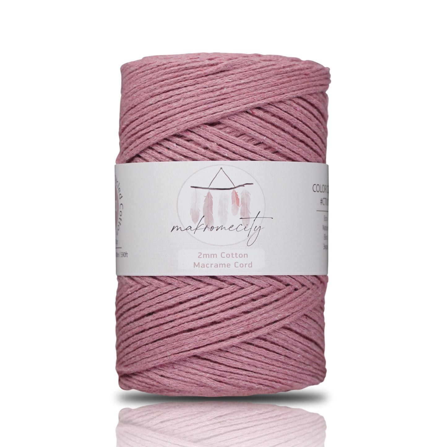 Baumwolle Makramee Garn 2mm x 180m - Staubige Rosa