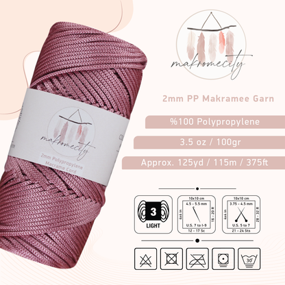 Makramee Garn 2mm x 115m Premium Polyester Macrame Cord - Staubige Rose