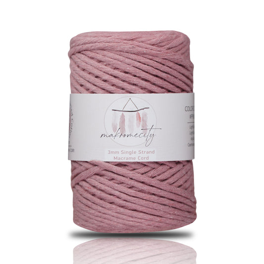 Makramee Garn 3mm x 100m Premium Single Twisted Macrame Cord - Staubige Rosa