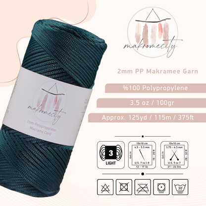 Makramee Garn 2mm x 115m Premium Polyester Macrame Cord - Wald Grün
