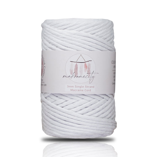 Makramee Garn 3mm x 100m Premium Single Twisted Macrame Cord - Weiß