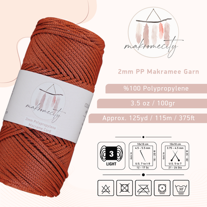 Makramee Garn 2mm x 115m Premium Polyester Macrame Cord - Ziegel